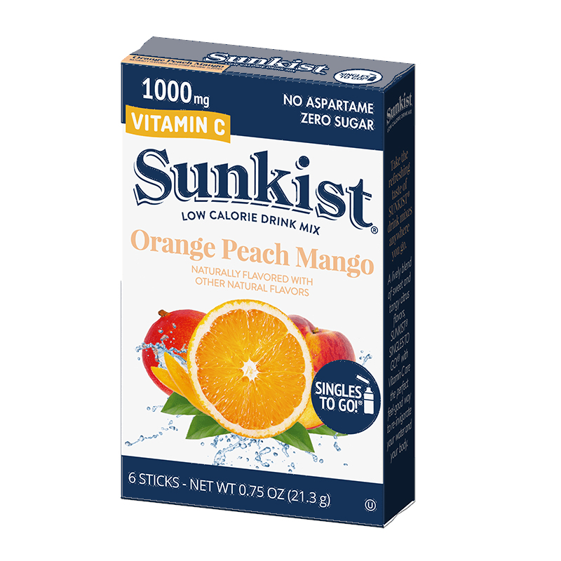 Sunkist Zero Sugar Singles To Go Orange Peach Mango - 21.3g