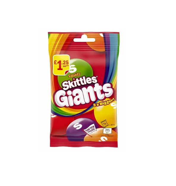 Skittles Giants Vegan Chewy Sweets Fruit Flavoured Treat Bag - 116g