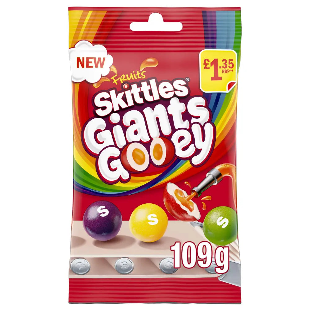 Skittles Giants Gooey Vegan Chewy Sweets Fruit Flavoured Pouch Bag 109g