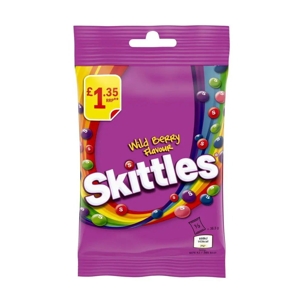 Skittles Vegan Chewy Sweets Wild Berry Fruit Flavoured Treat Bag - 109g