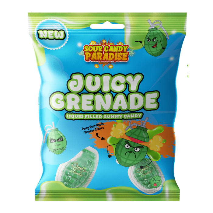Juicy Grenade Sour Apple Filled Gummies - 72g