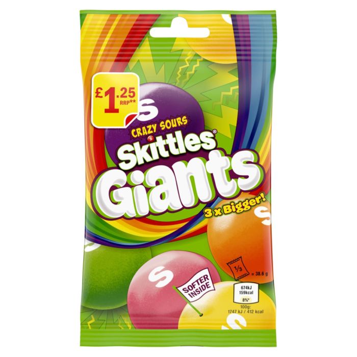 Skittles Giants Vegan Sour Fruit Flavoured Treat Bag 116g